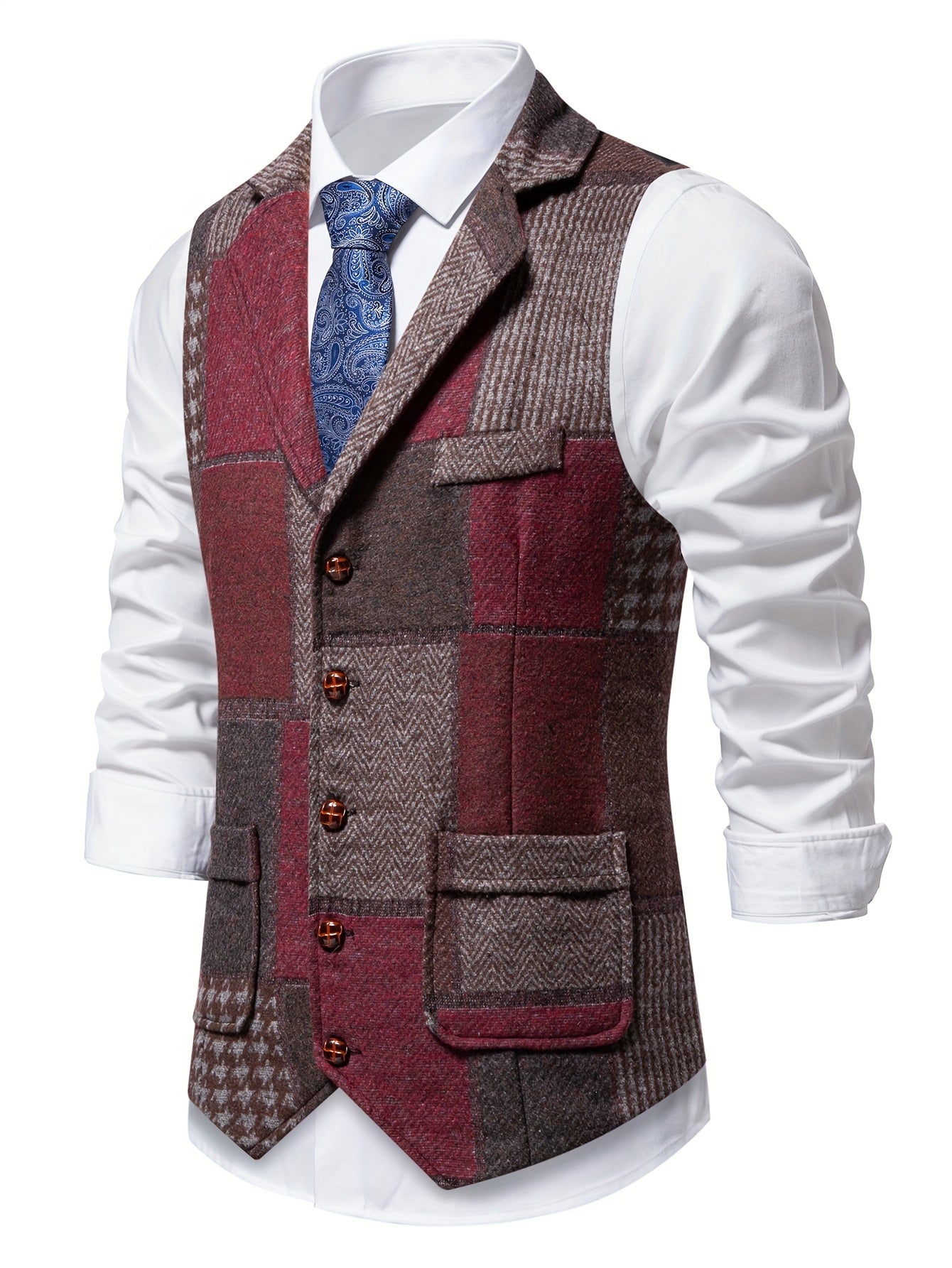 Leo | Patches Tweed-liivi, jossa on Herringbone-kuvio