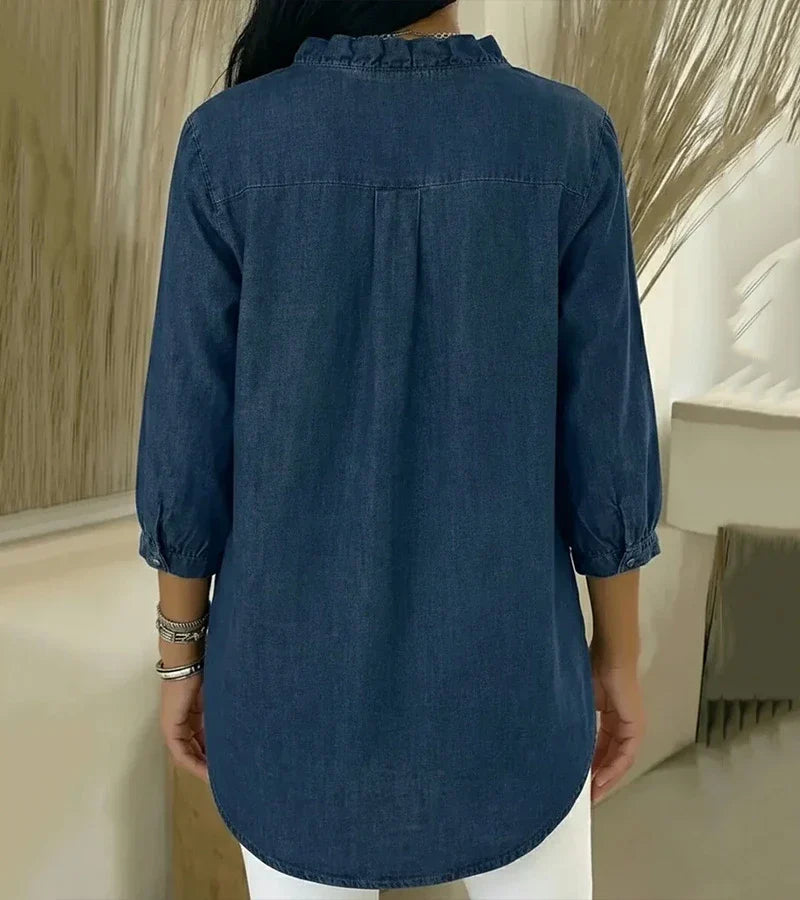 Lucía | V-pääntiöinen, virtaava denim-paita