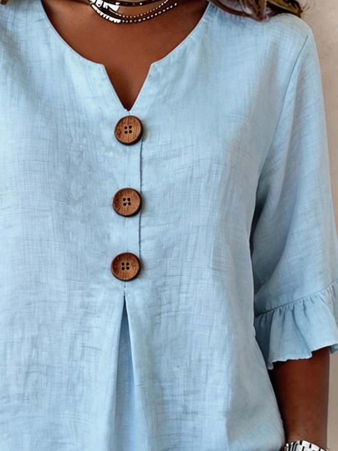 Naisten blusa napit volangihihnoilla – rento elegantti kevyt