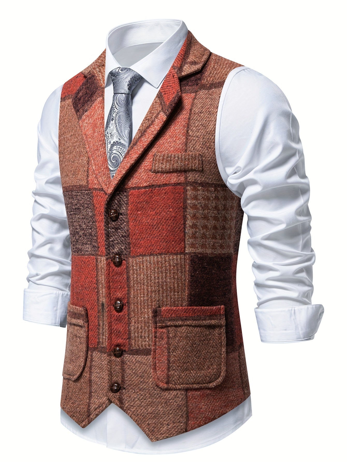 Leo | Patches Tweed-liivi, jossa on Herringbone-kuvio