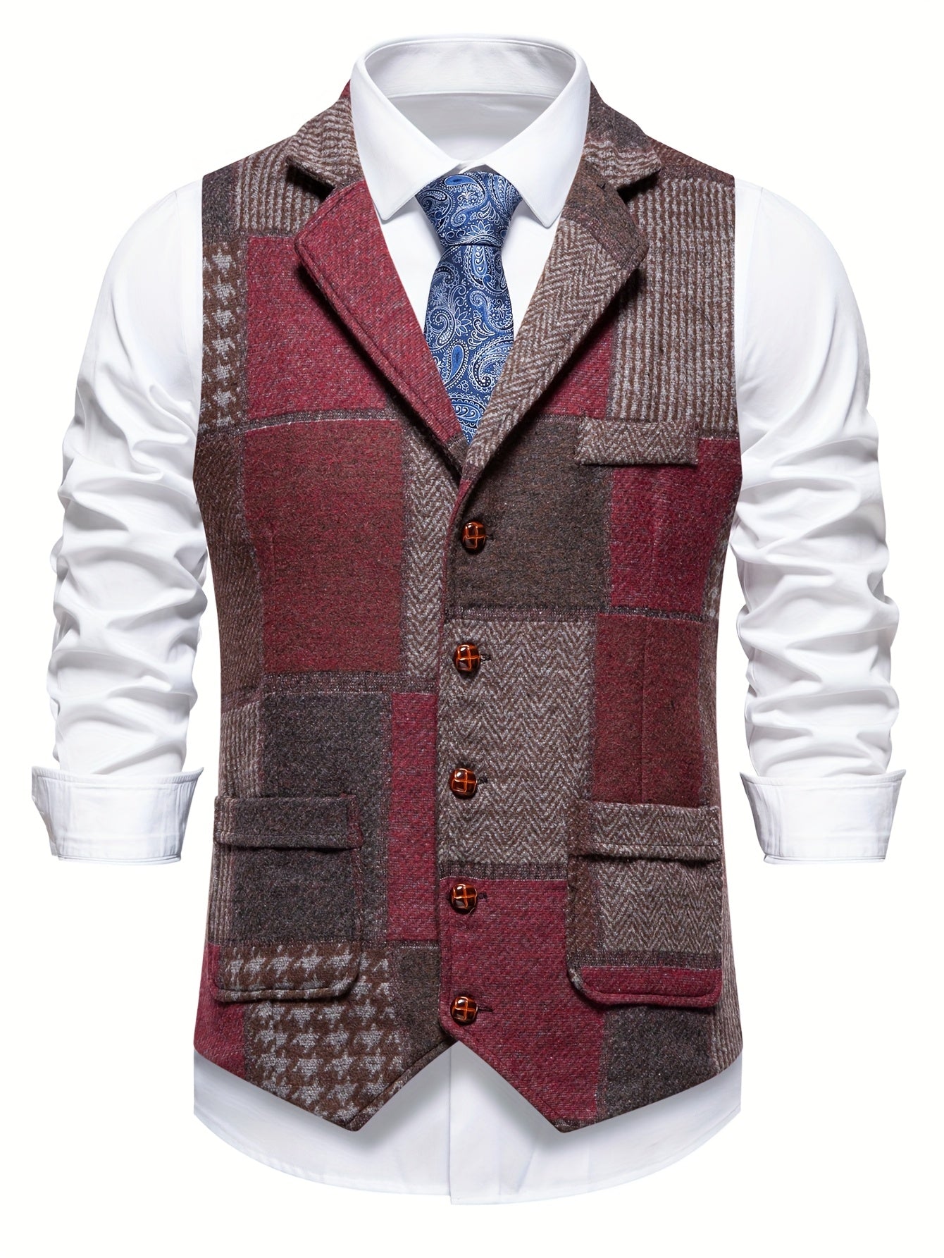 Leo | Patches Tweed-liivi, jossa on Herringbone-kuvio