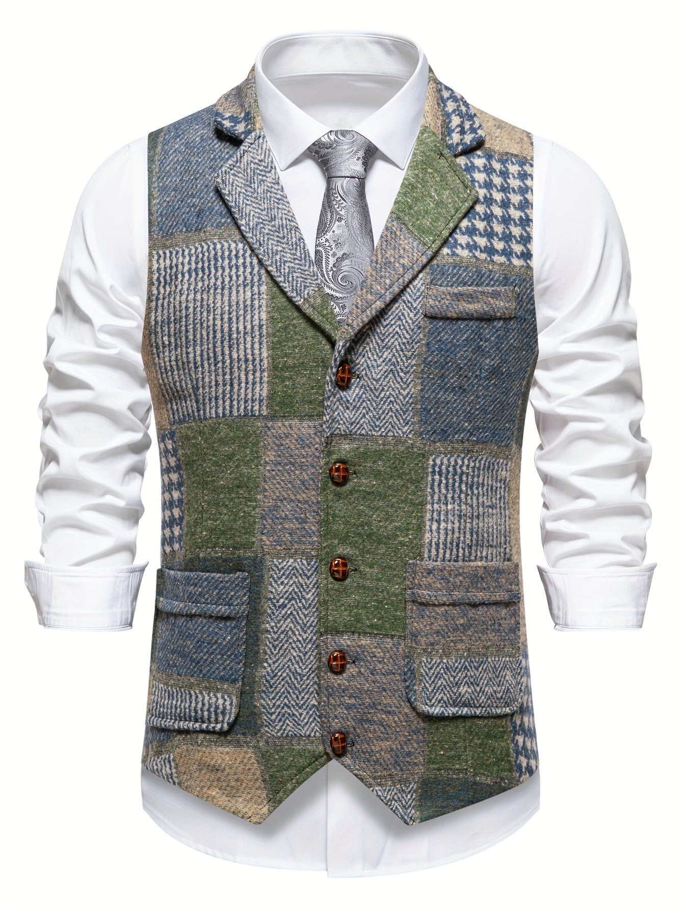 Leo | Patches Tweed-liivi, jossa on Herringbone-kuvio