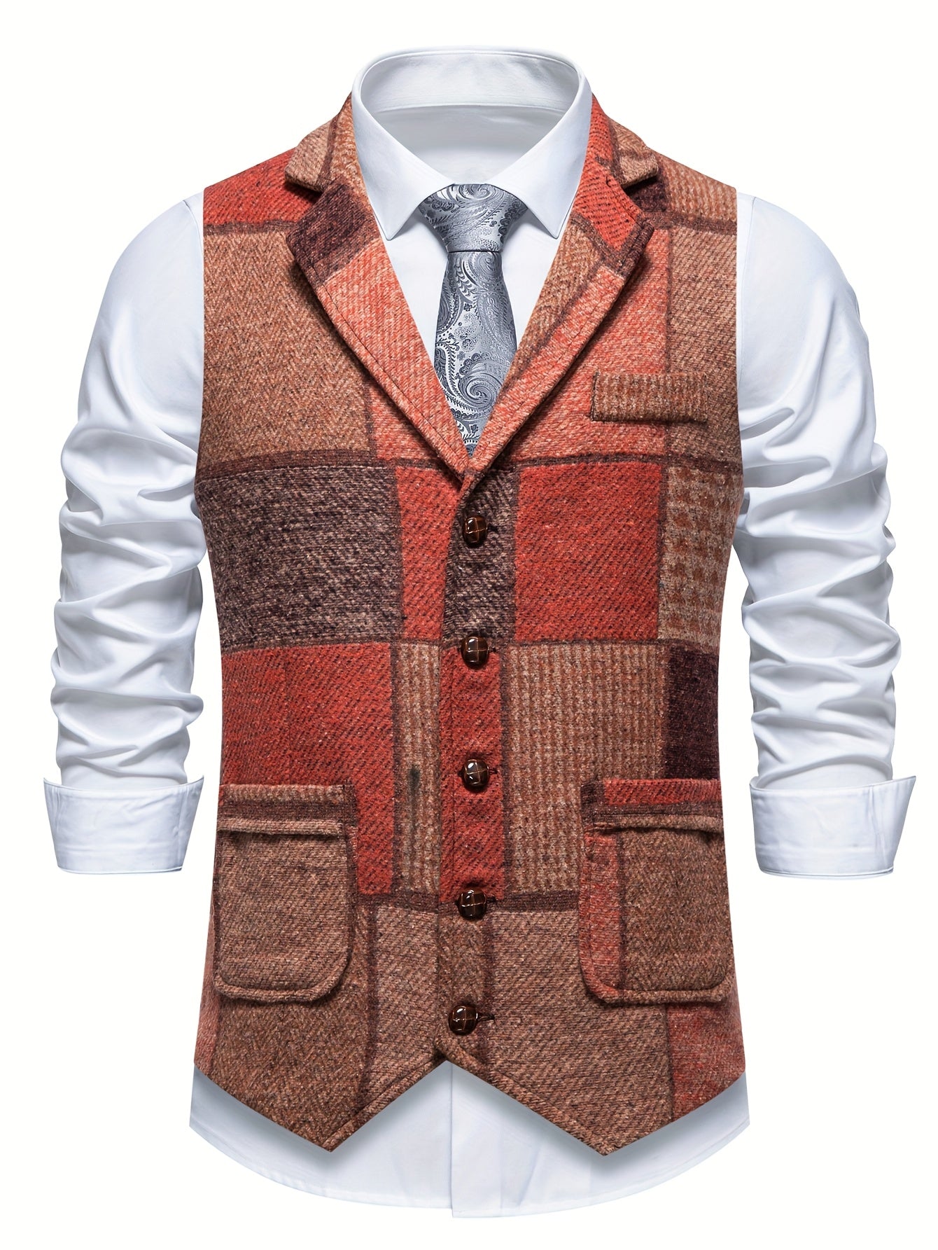 Leo | Patches Tweed-liivi, jossa on Herringbone-kuvio
