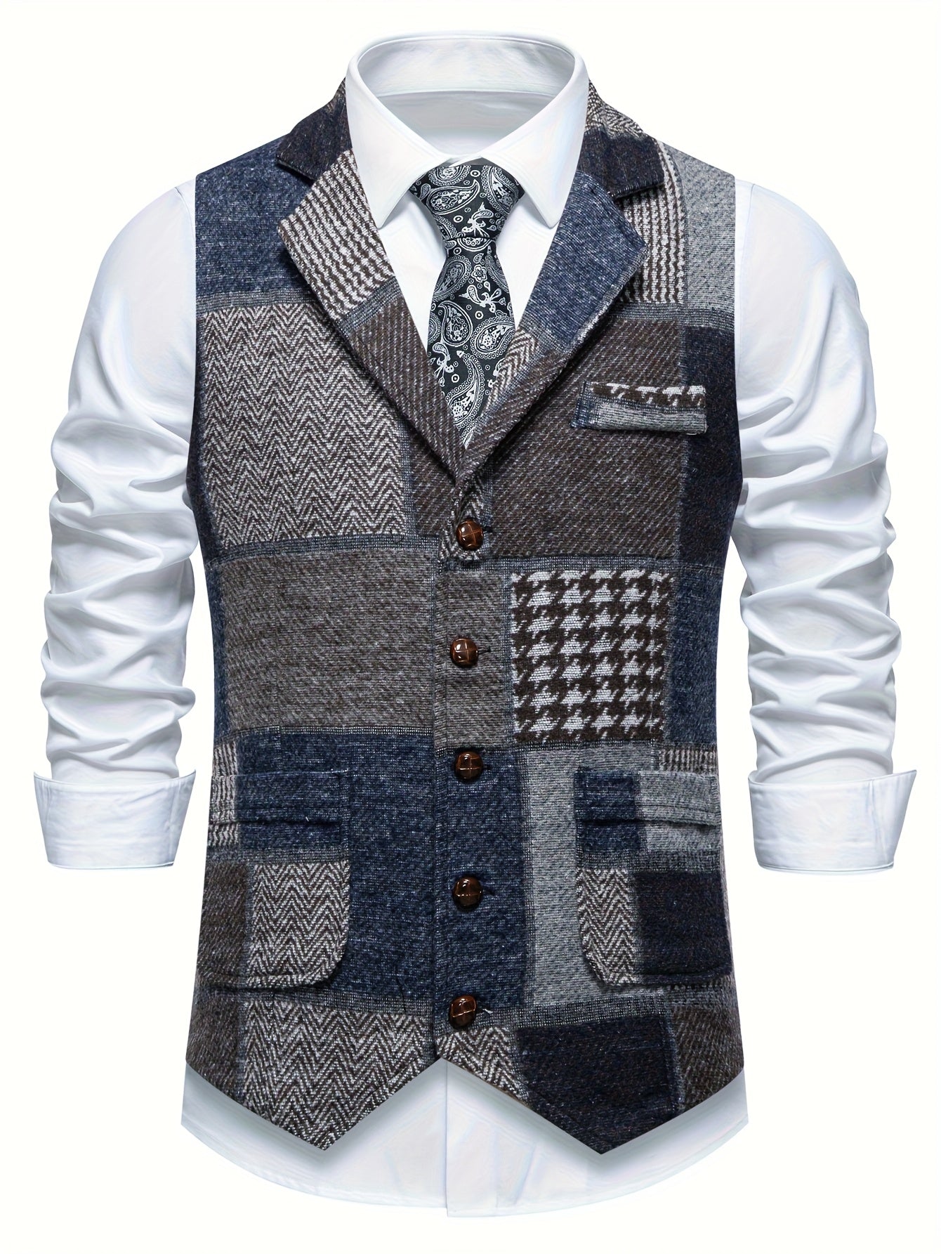 Leo | Patches Tweed-liivi, jossa on Herringbone-kuvio