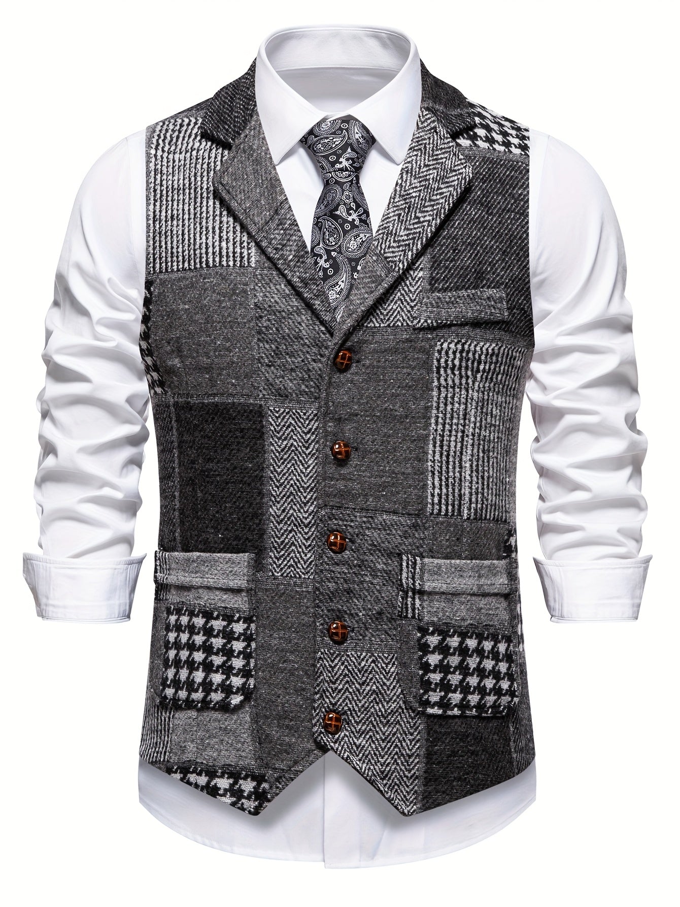Leo | Patches Tweed-liivi, jossa on Herringbone-kuvio